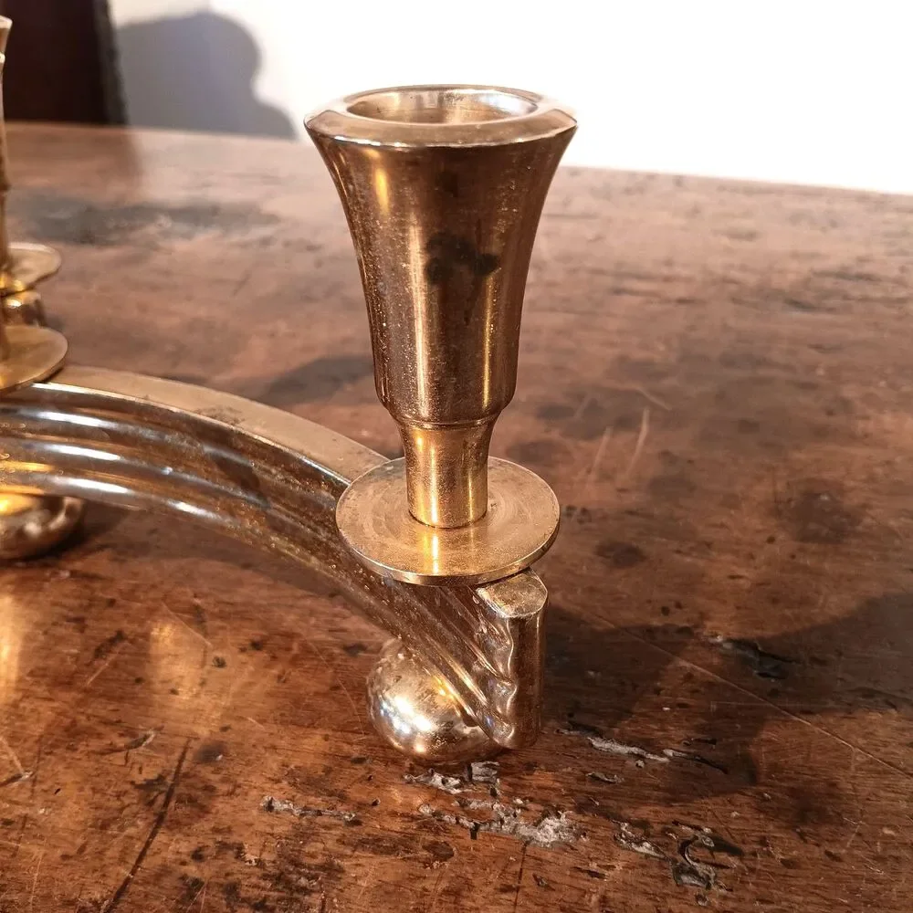 Pair of Vintage Dirilyte Model 915 Curved Brass Candelabras Art Deco MCM Gold